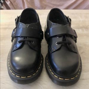 Dr Martens Fulmar Black Leather Harness Flat Shoes